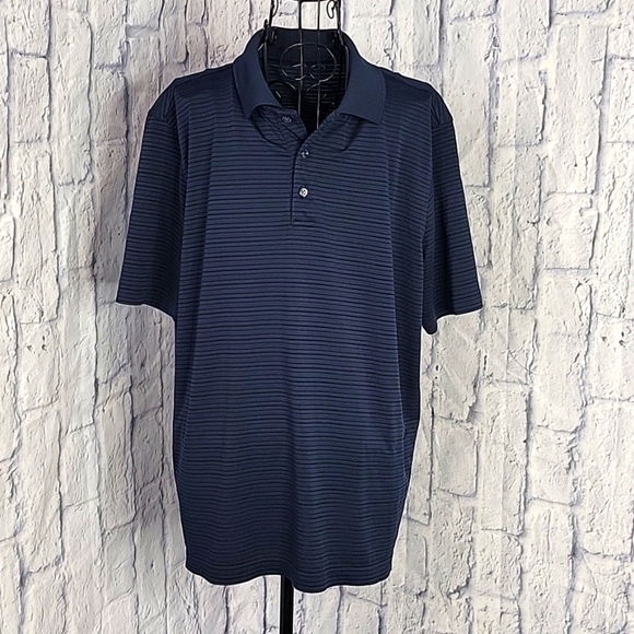 NAVY BLUE Three Button Striped Polo Shirt - Picture 1 of 5